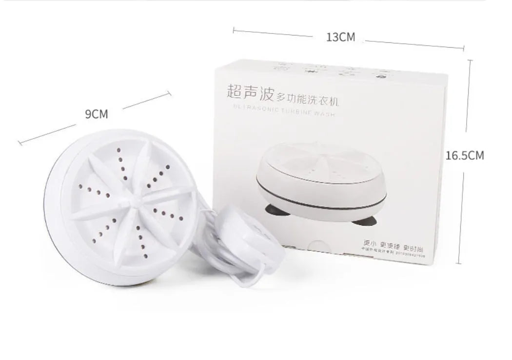 White portable turbo rotary mini washing machine for travel underwear 9x4.5cm USB powered