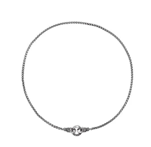 Simple S925 sterling silver clavicle necklace for women on a model, showing the polished silver finish.