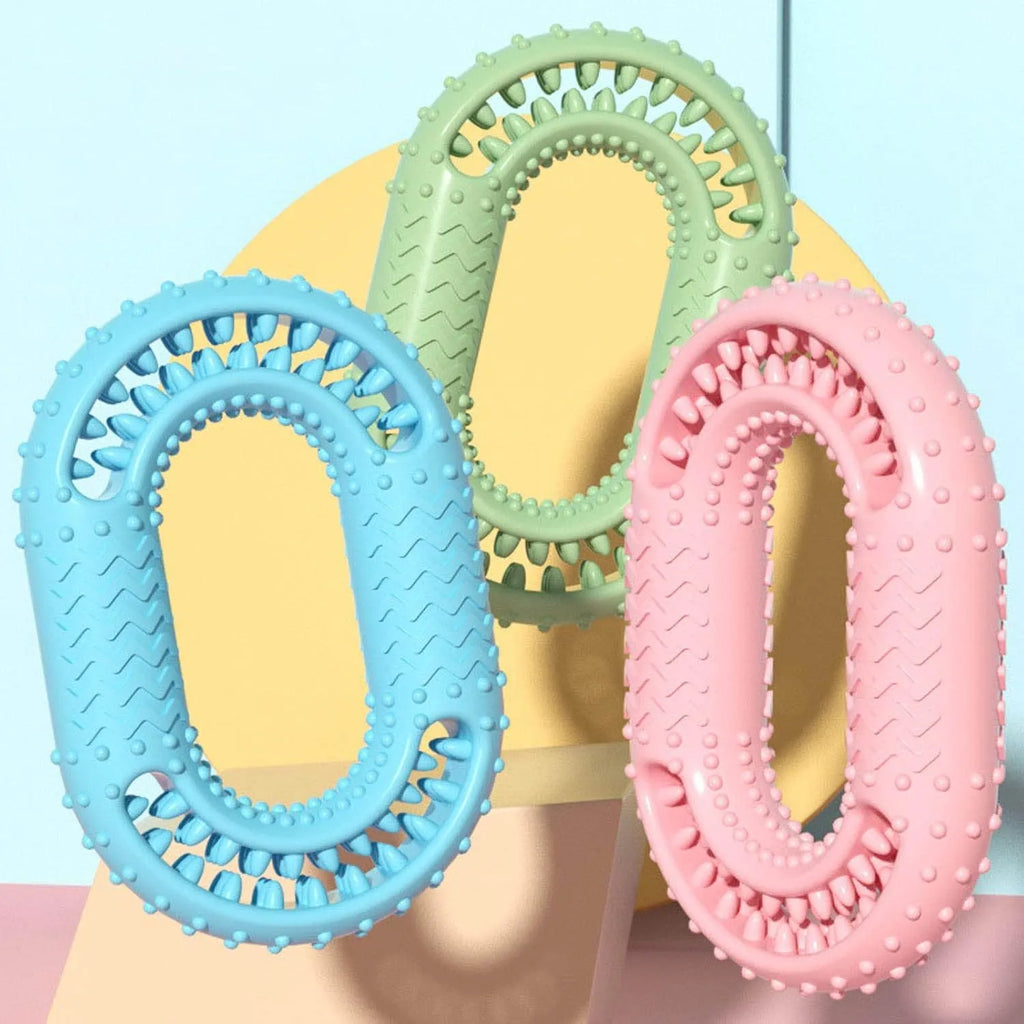 Blue O-ring shaped dog chewing toy for aggressive chewers and dental care