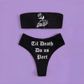 Retro black bikini set with high-waist briefs and backless tube top in Black Rose, sizes S to XL.