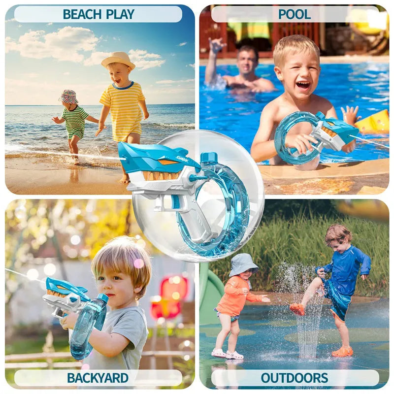 Blue shark electric water gun toy with automatic continuous firing system for children's water play