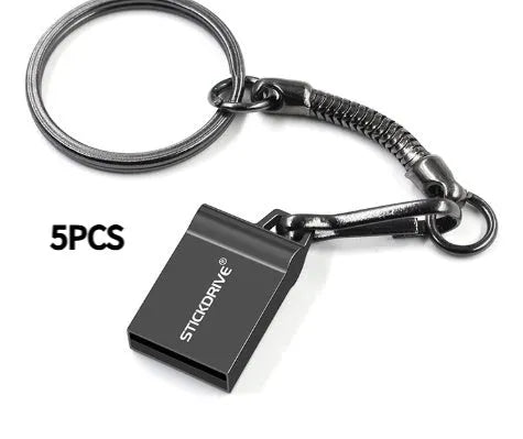 Metal USB flash drive on a necklace chain in black or silver finish.