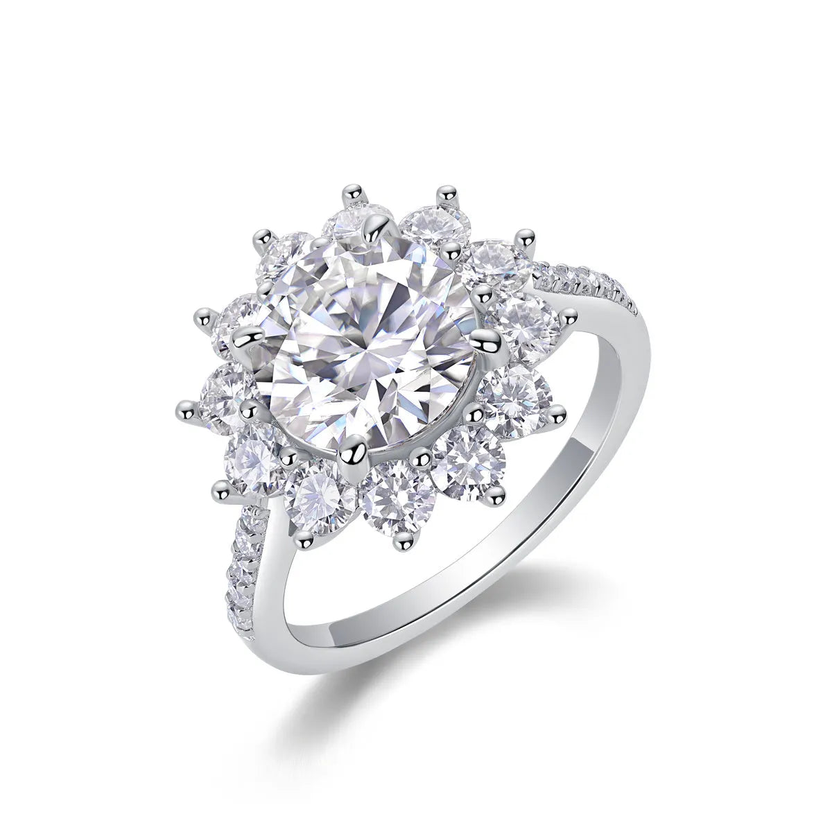 Sunflower 3 carat moissanite wedding ring set in platinum-plated S925 silver in gift box