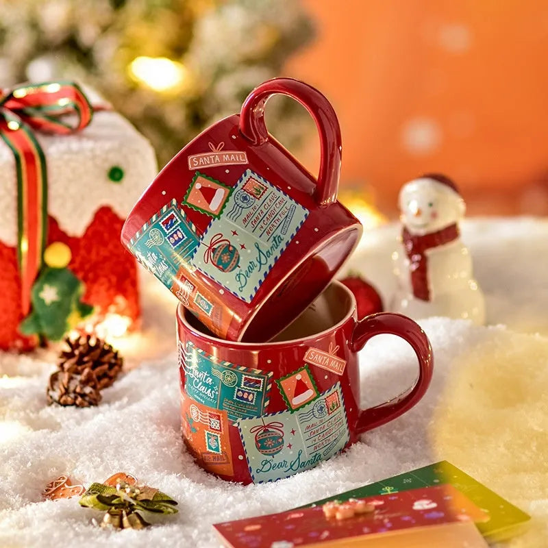 Ceramic winter gift mug with 400ml capacity, cylindrical shape, 9x10cm
