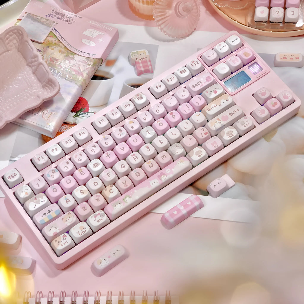 Pink MOA five-sided sublimation keycap set with cartoon design for mechanical keyboards