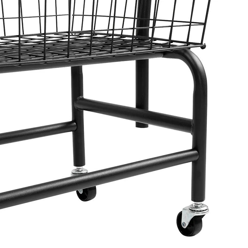 Iron pulley storage car with wheel casters for clothing rail organisation in black finish