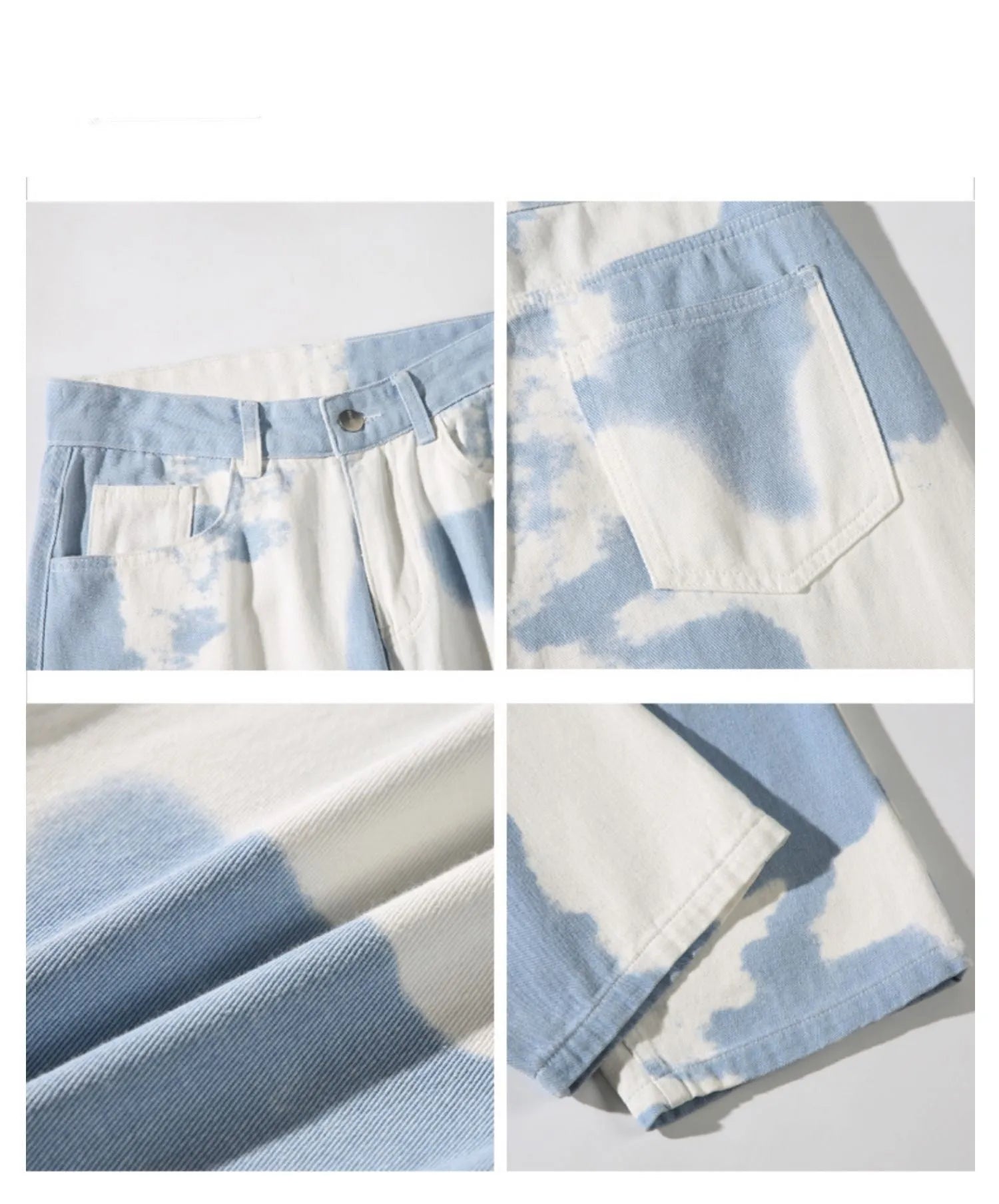 Boys tie dyed denim straight leg pants in blue, cotton material, straight cut
