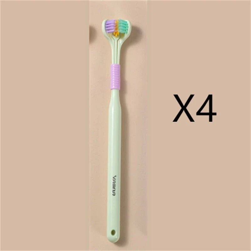 3-in-1 Soft Bristle Toothbrush with Tri-Sided Brush Head and Temperature-Responsive Bristles