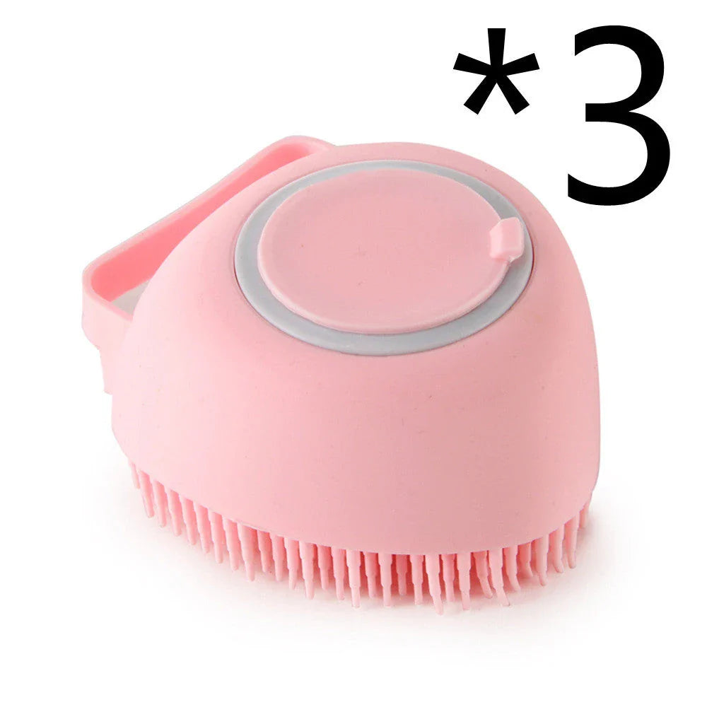 Silicone pet bath brush with soft bristles for gentle cleaning and massage of dogs, cats, and other small animals