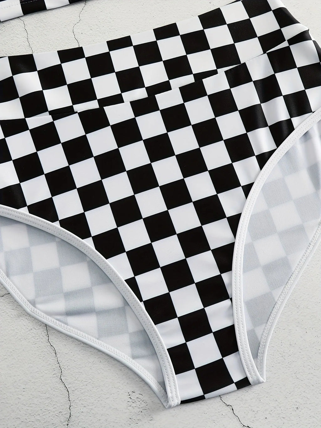 Checkered racing one-piece swimsuit with backless design and suspender straps