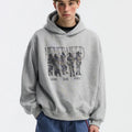 Men's blurred portrait print cotton hooded sweatshirt in loose fit pullover style, black colour