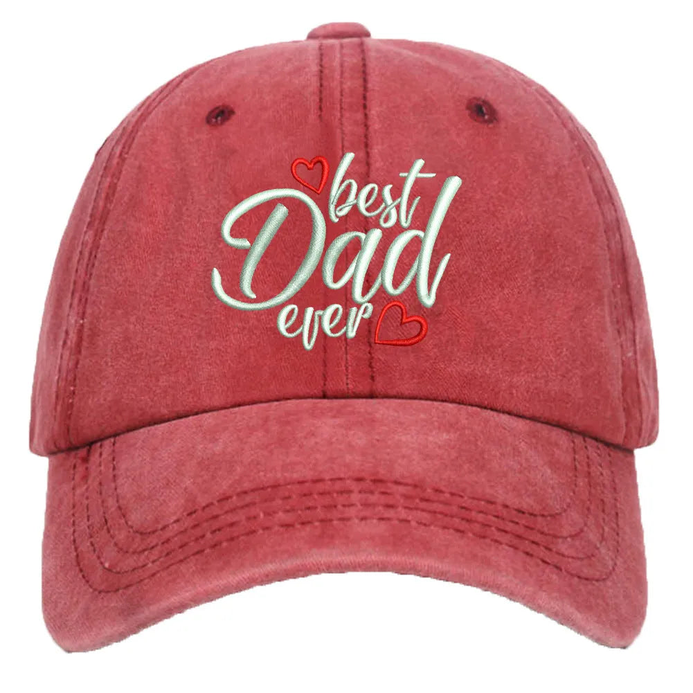 Washed cotton baseball cap with embroidered letters on the front, shown in an adjustable size.