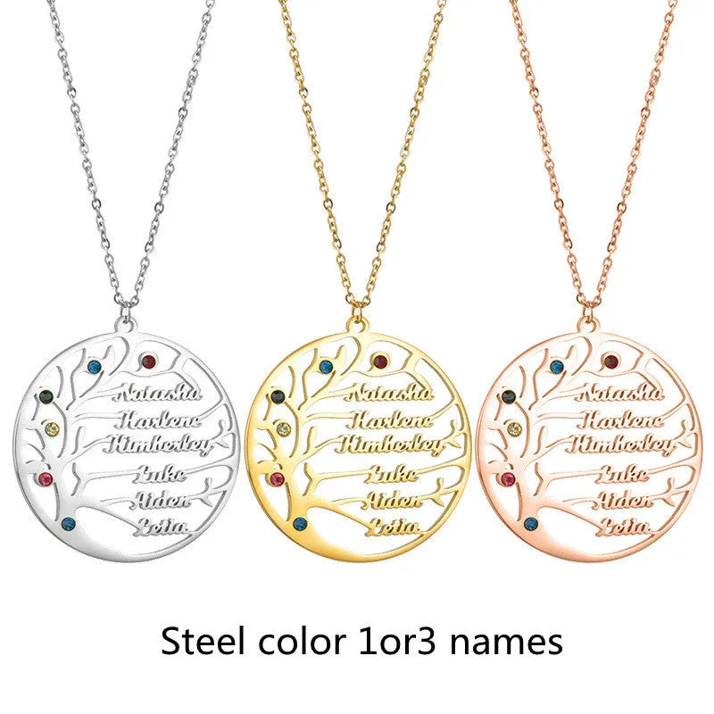 Custom name necklace stainless steel tree of life pendant gold colour on clavicle chain