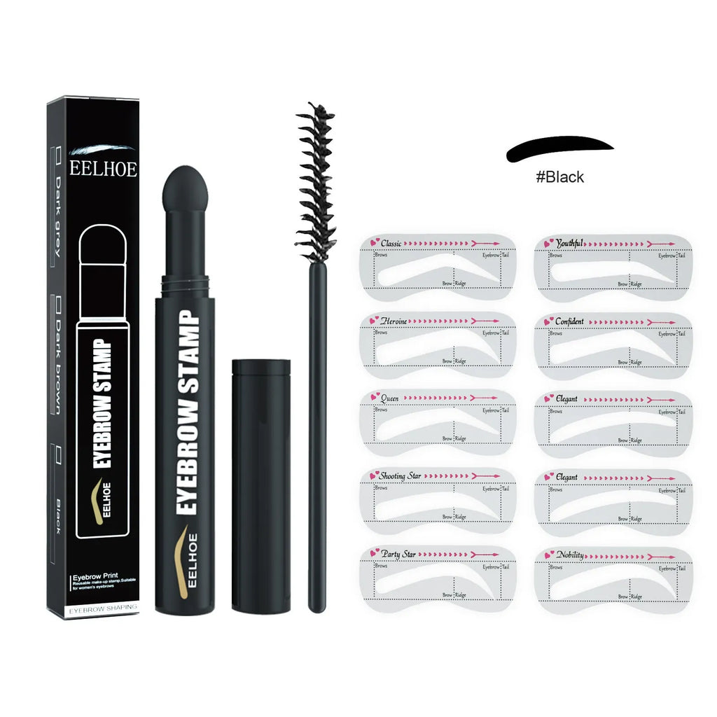 Eyebrow printing pen set with stencil, pencil, and brush in Black, Dark Brown, or Dark Gray, 3g.