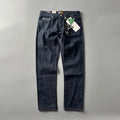 Men's straight leg trousers in cotton denim with American retro styling and mid-rise waist