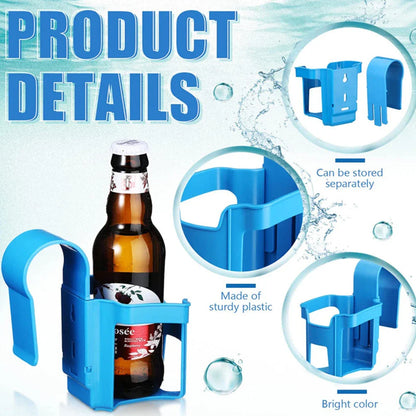 Poolside drink holder securely clips onto pool edge to hold beverages for kids and adults, preventing spills