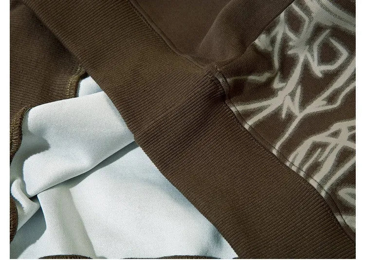 Loose-fitting couples oversize hoodie in brown and pink, round neck, long sleeves, sizes S to XXL, 90% polyester.