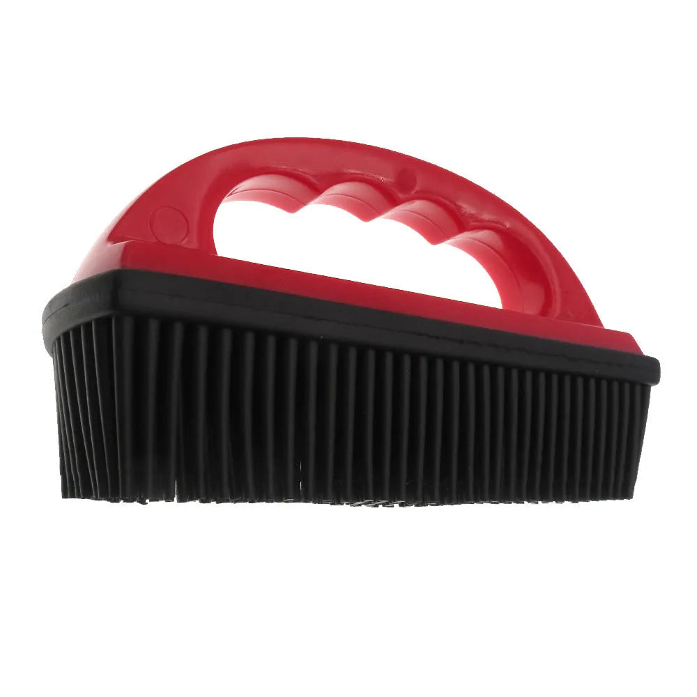 Red silicone pet grooming brush for hair removal measuring 160mm by 85mm