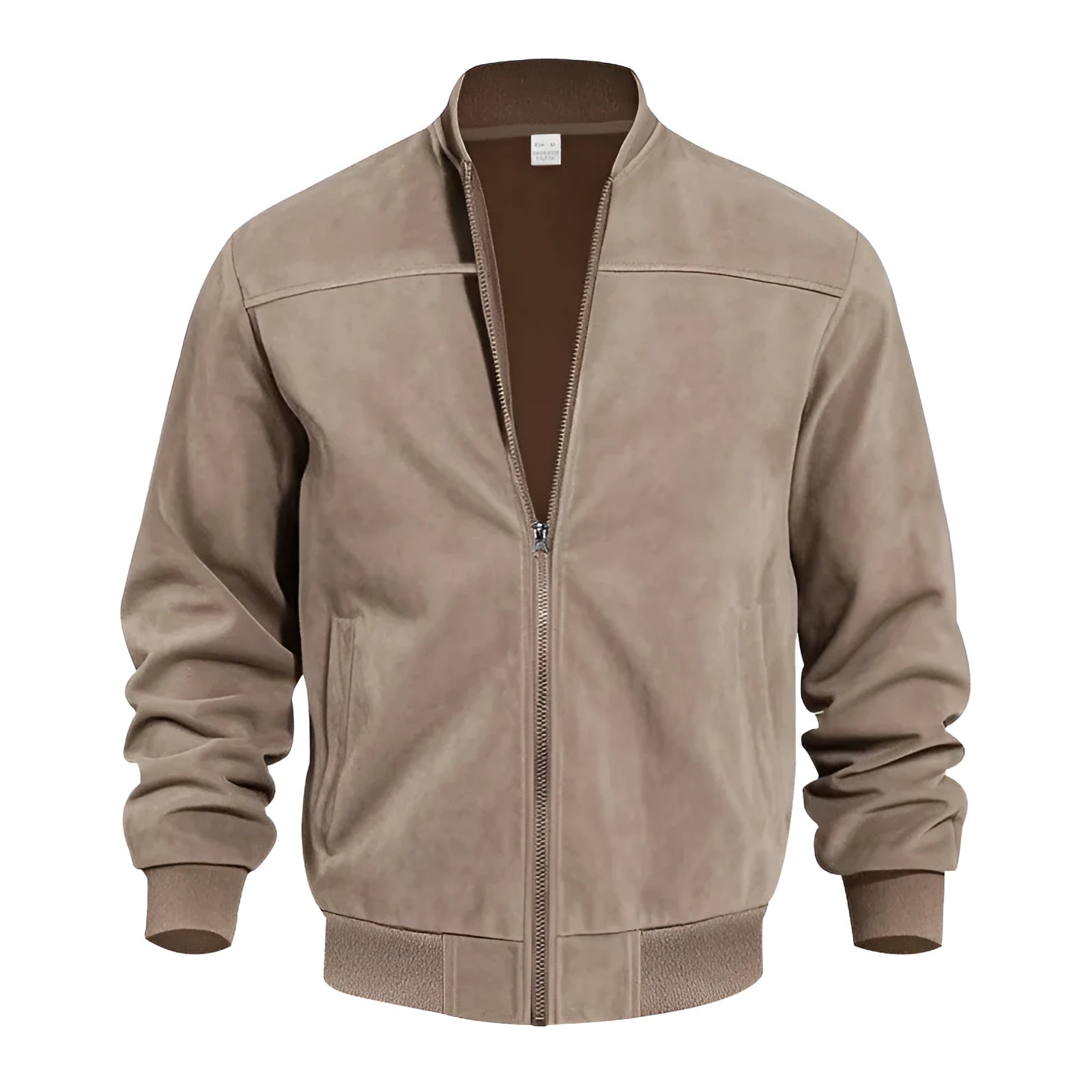 Men's plus size casual suede jacket with a zip and regular sleeves in Army Green colour.