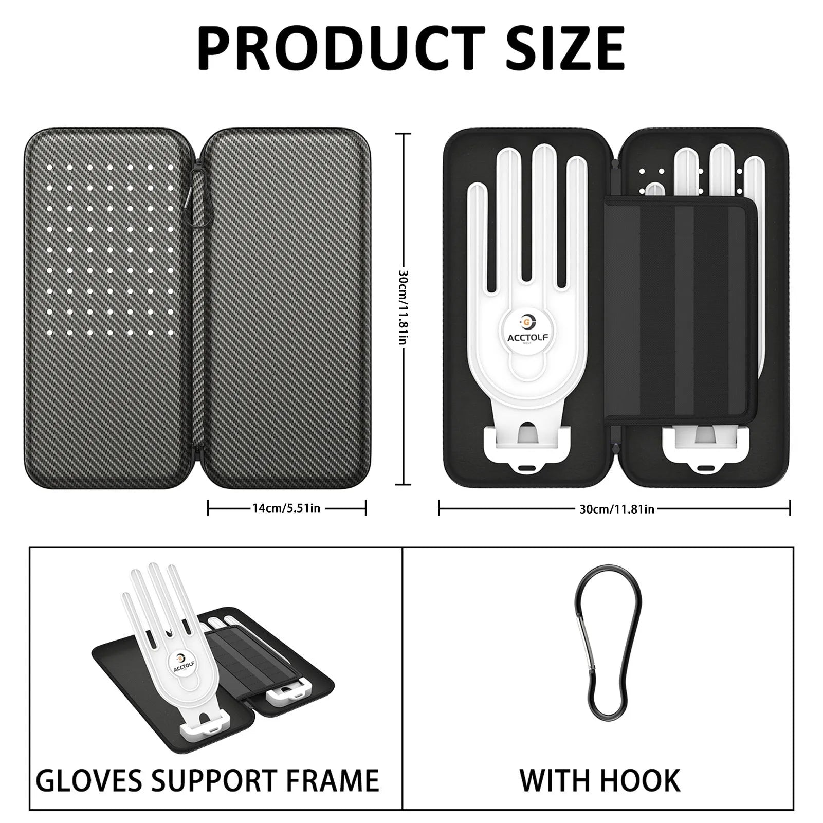 Silver grey golf double glove storage bag with two attachment brackets for markers.