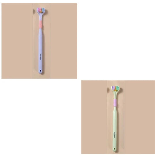 3-in-1 Soft Bristle Toothbrush with Tri-Sided Brush Head and Temperature-Responsive Bristles