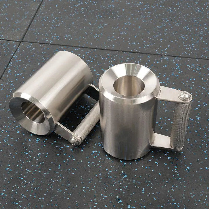 Single 8kg stainless steel dumbbell cup weight plate on a grey background.