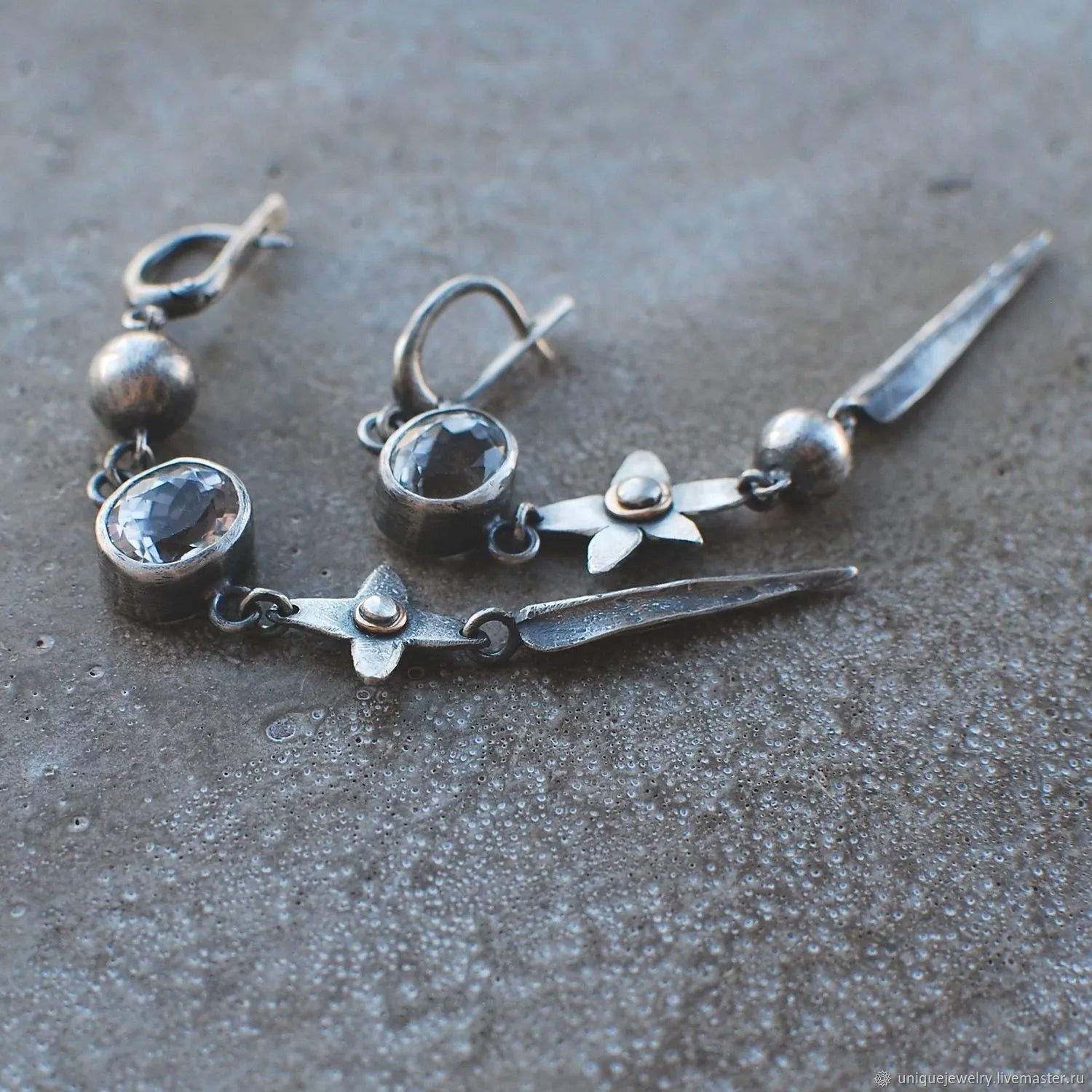 Geometric XINGX pendant earrings in antique silver finish with long drop design