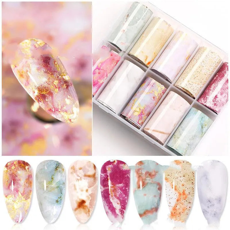 Marble pattern nail art transfer paper sticker set on white background