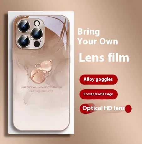 Blooming Gourd tempered glass phone case with watercolour design in desert gold colour