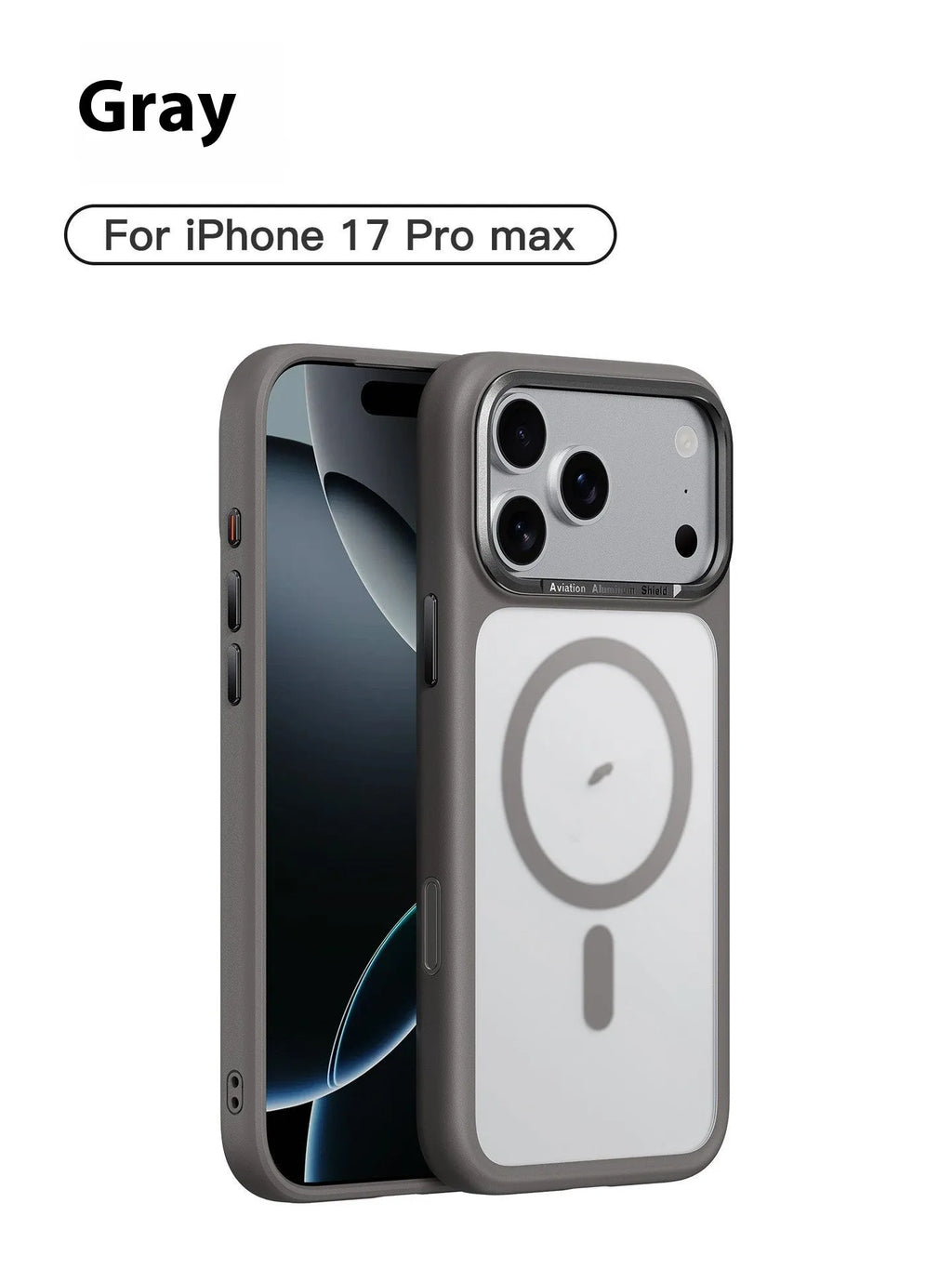 Frosted magnetic iPhone 17 phone case shown in multiple colours including black, white, and desert gold.