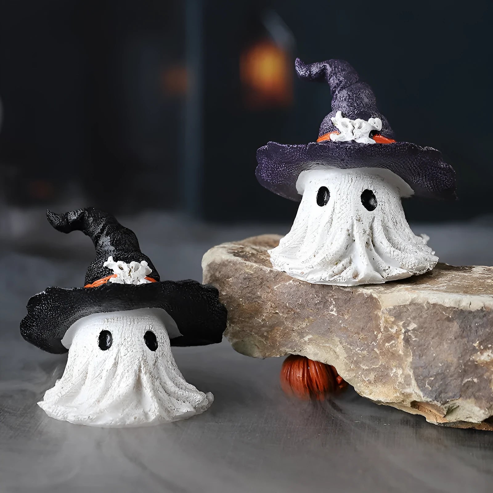 Resin wizard hat ornament in Black and Purple colour options for Halloween Christmas Easter decorations