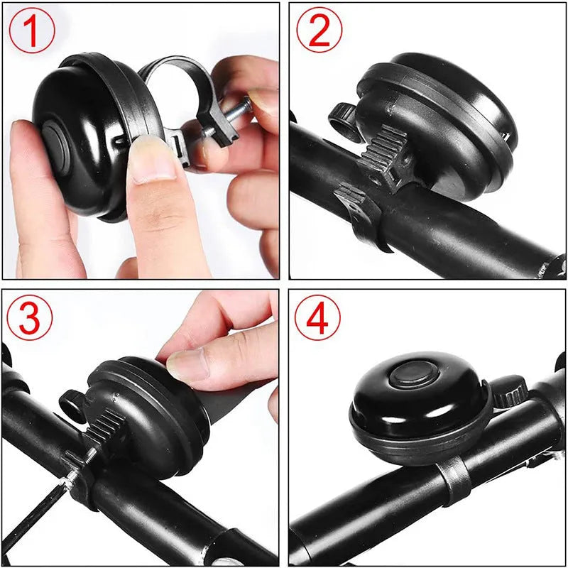 Black 58mm diameter ABS plastic bicycle bell for handlebar mounting