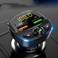 Car Bluetooth 5.0 FM transmitter with 1.1 inch LED screen and QC3.0 charging, powered by 12V-24V cigarette lighter