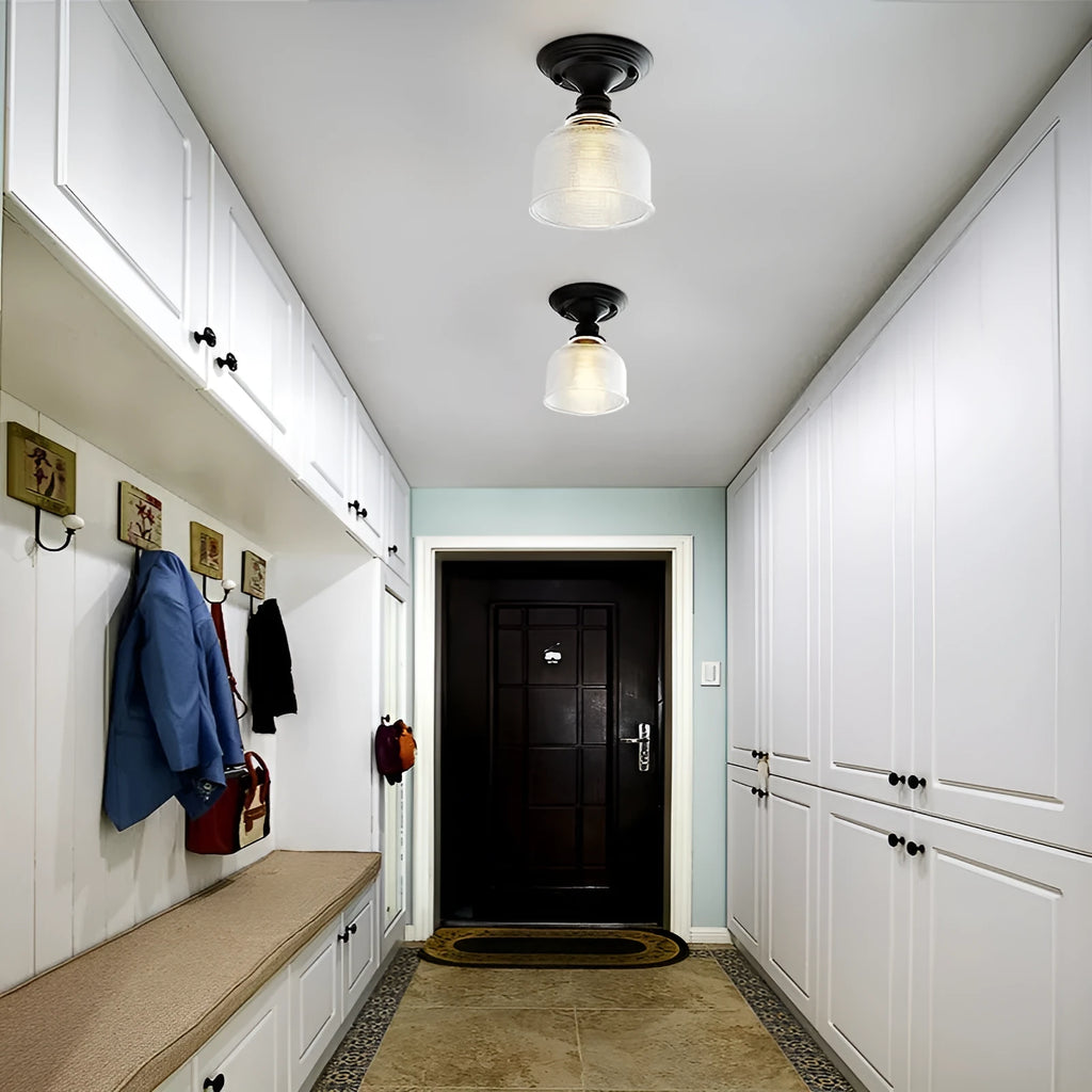 American retro single-head ceiling lamp with clear glass shade and vintage industrial style