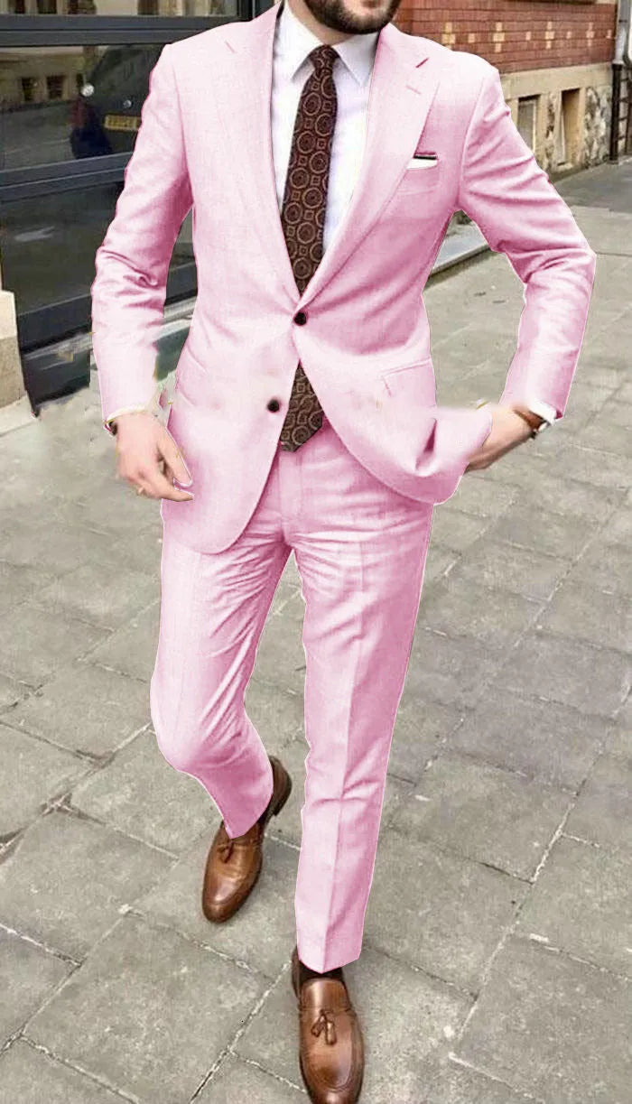Men's slim fit two-button business suit in acetate fabric with pants, available in multiple colours and sizes