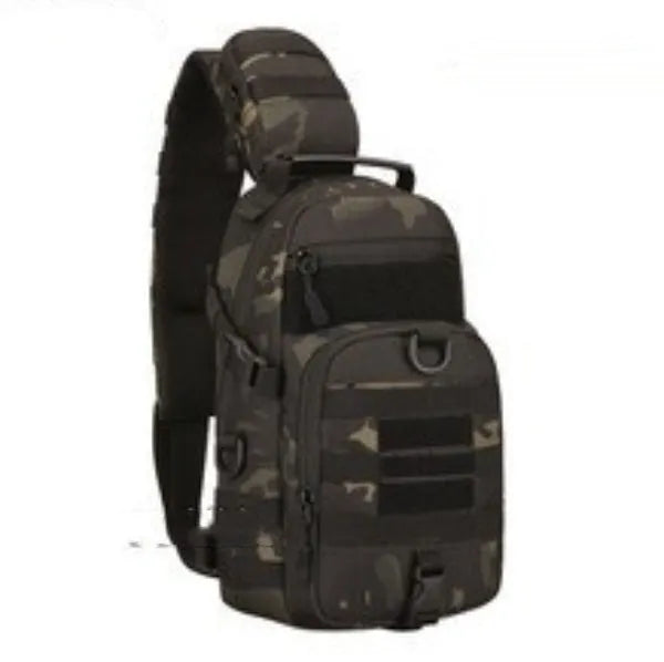 Men's nylon crossbody chest bag, 19cm x 46cm x 12cm, in black, grey, khaki, or camouflage for cycling