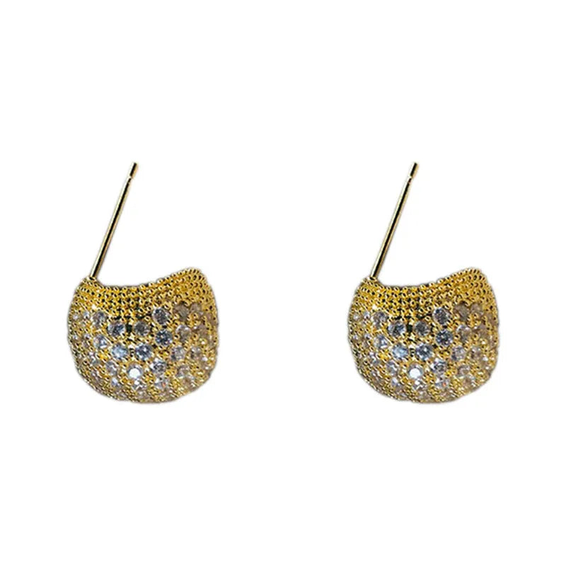 Geometric drop earrings with full diamond little golden beans design in gold and white colours