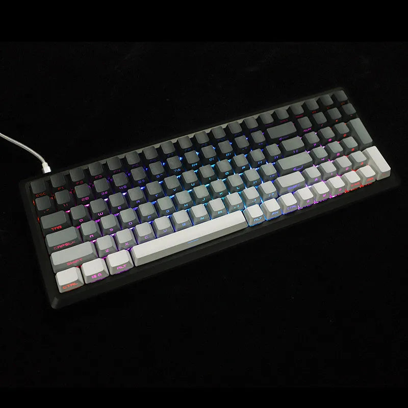 Dual colour gradient PBT dip-dyed transparent positive engraved OEM keycaps for mechanical keyboards with 108 key set layout