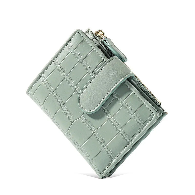 Simple Retro solid colour mini short wallet with zipper clasp in PU leather, 9.5x11.5cm, black colour option