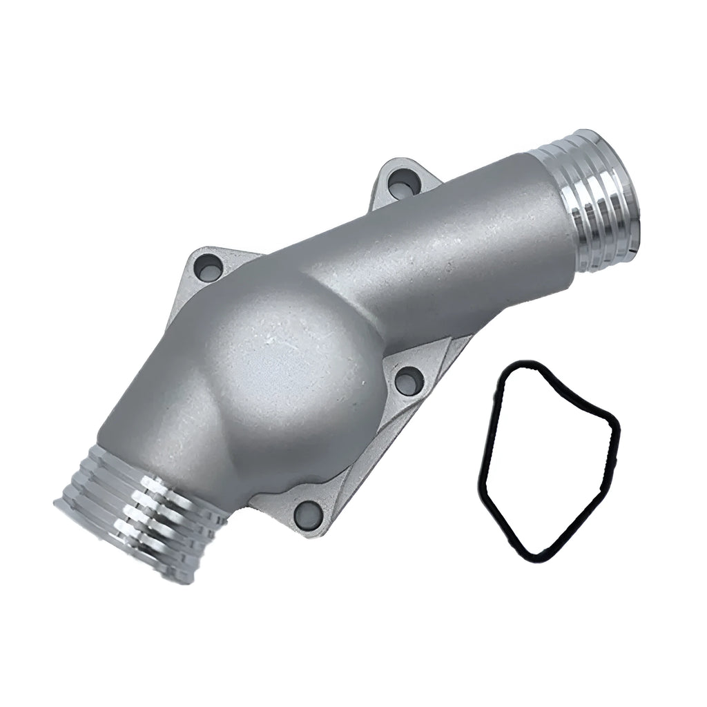 Silver aluminium thermostat housing cover with gasket for BMW engine cooling T-STAT replacement