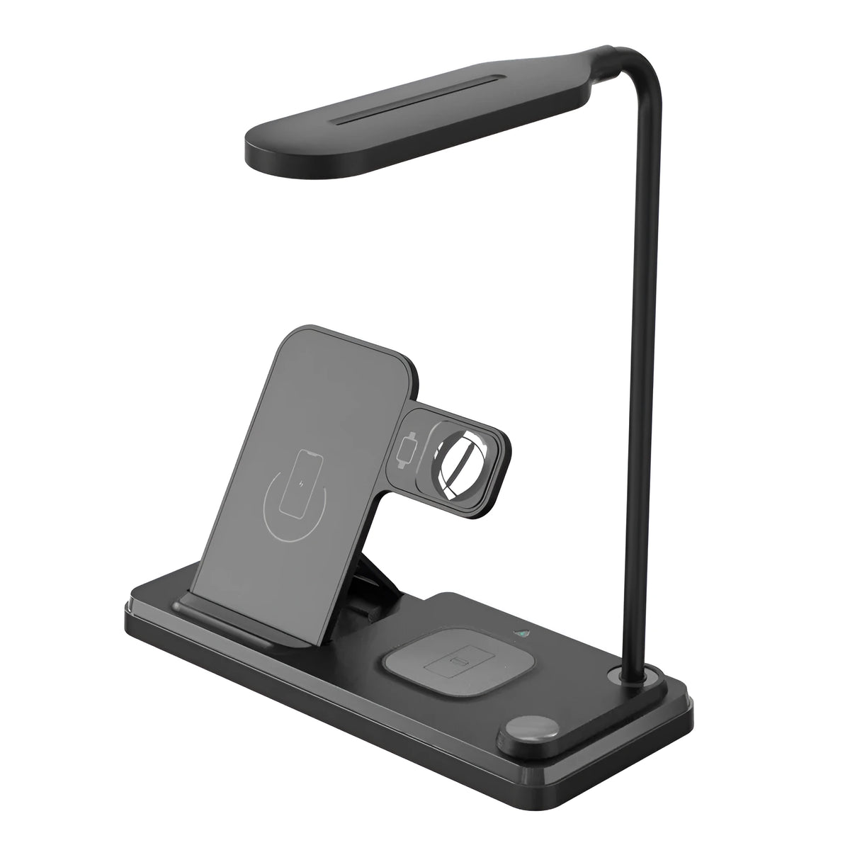 Multifunctional foldable table lamp with 15W fast charge wireless charger in black, Type C interface, compact design