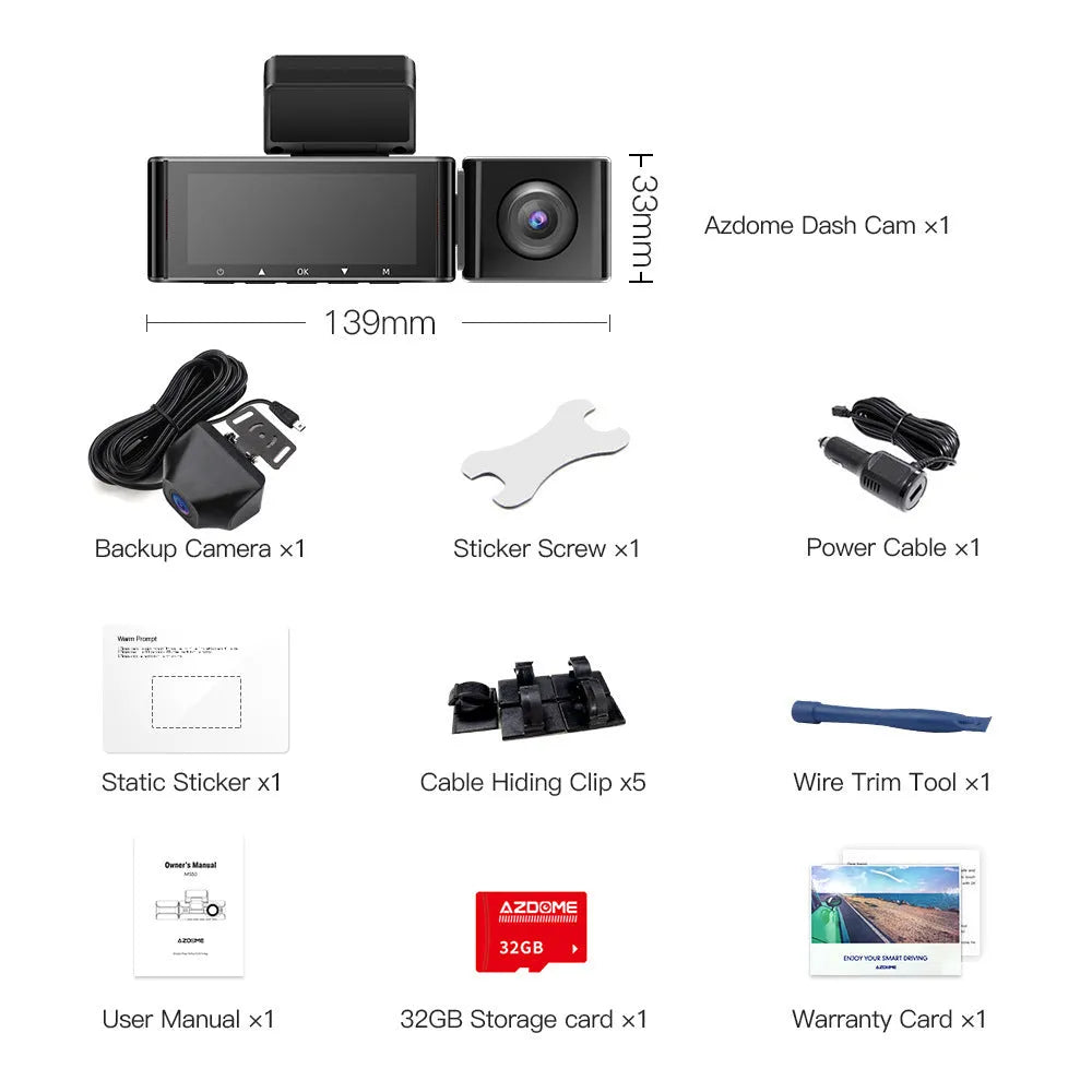 2K resolution driving recorder dash cam with front and rear cameras on 3-inch screen display