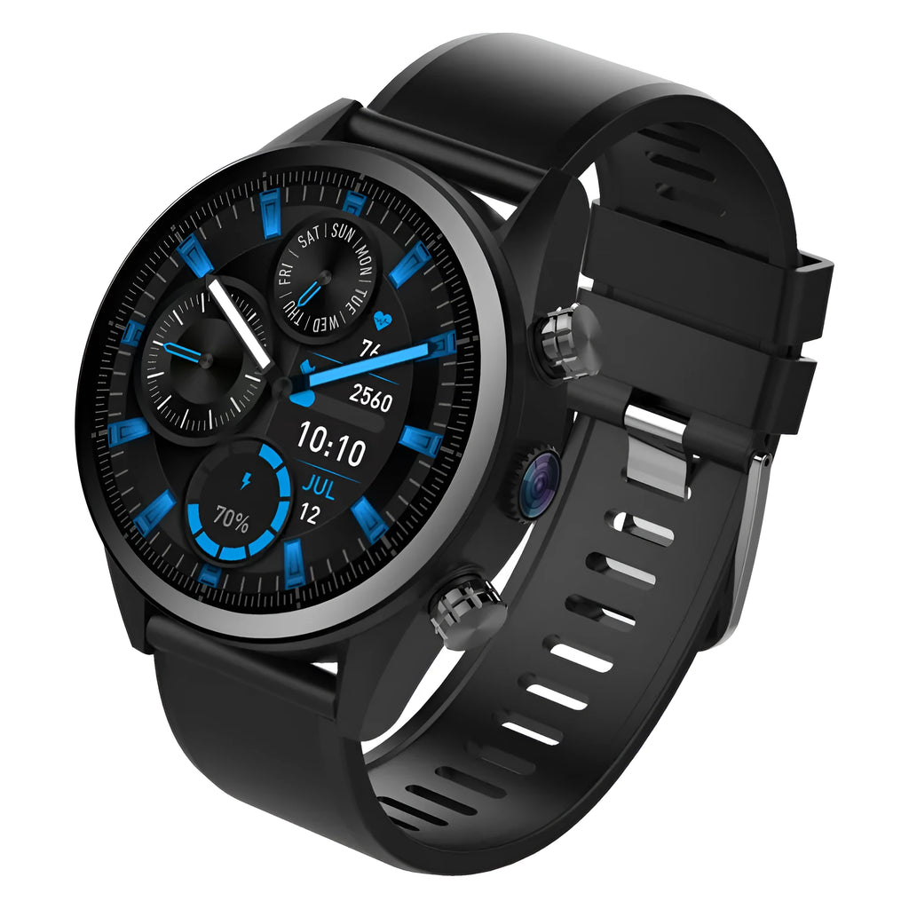 All netcom 4G smart watch in black with heart rate and blood pressure monitoring on touch TFT screen