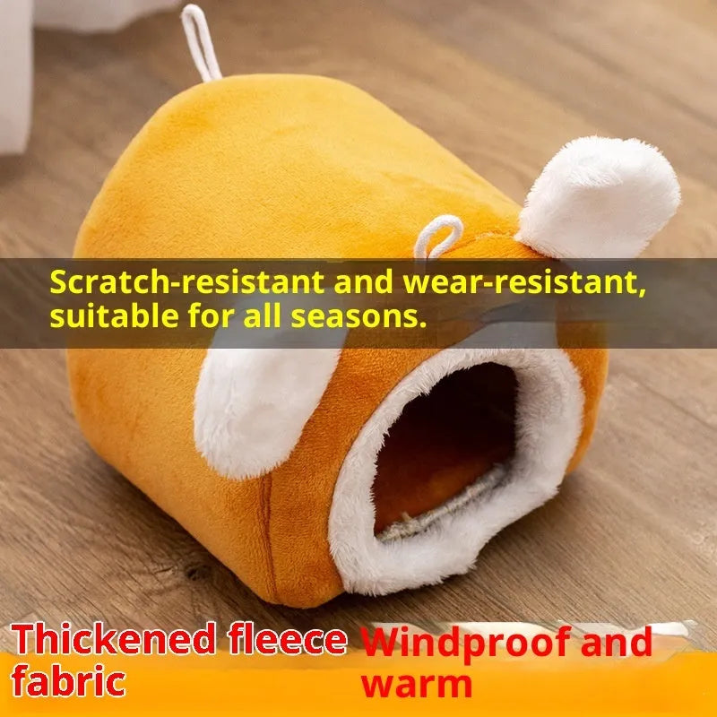 Thick cloth hamster nest bed in grey or orange, 12cm or 15cm cube, winter small pet bed