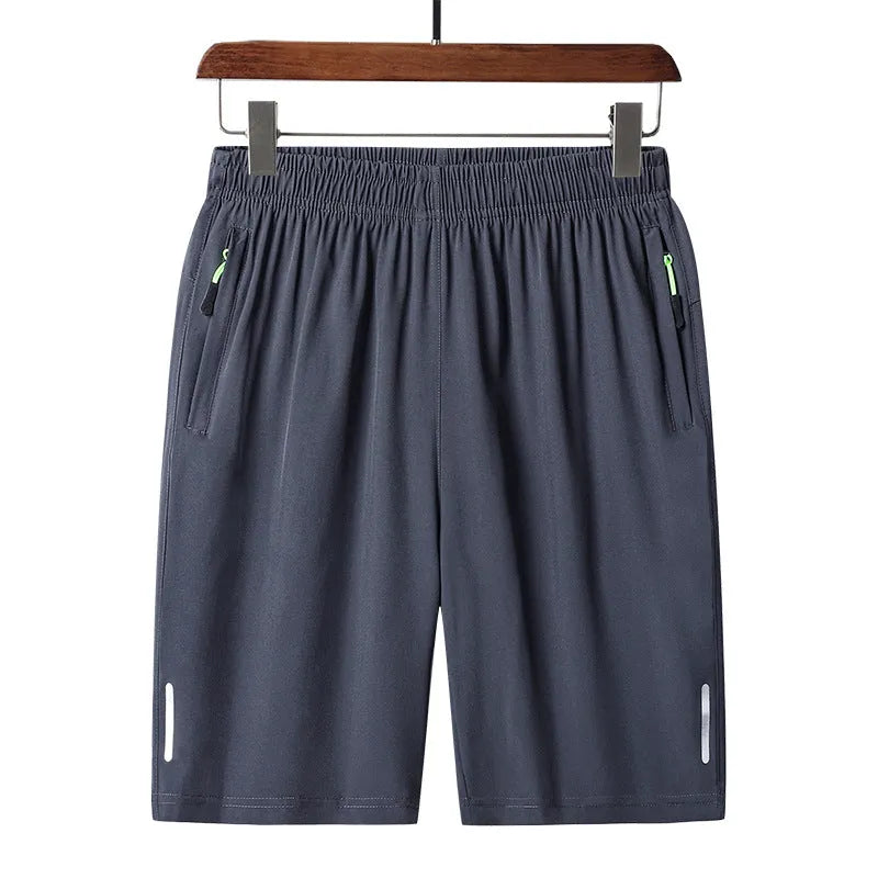 Men's polyester beach casual shorts in solid colour with zippered pocket, Asian sizes M to 8XL, colour Black