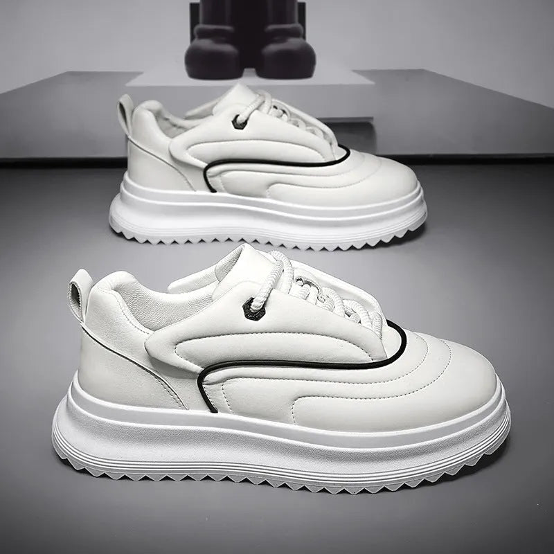 Men's and women's casual leather shoes with low platform heel in multiple colour options