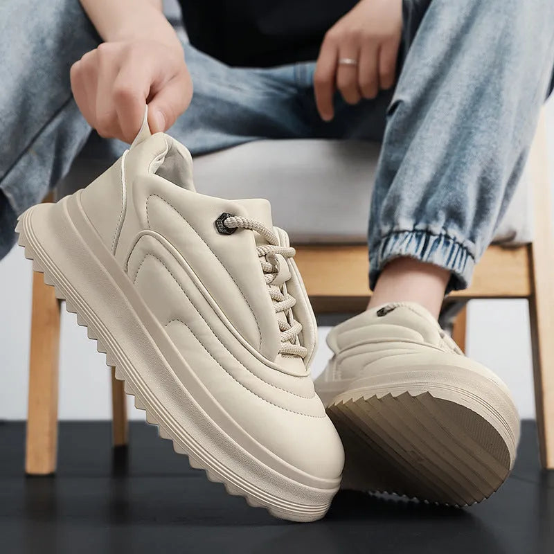 Men's and women's casual leather shoes with low platform heel in multiple colour options