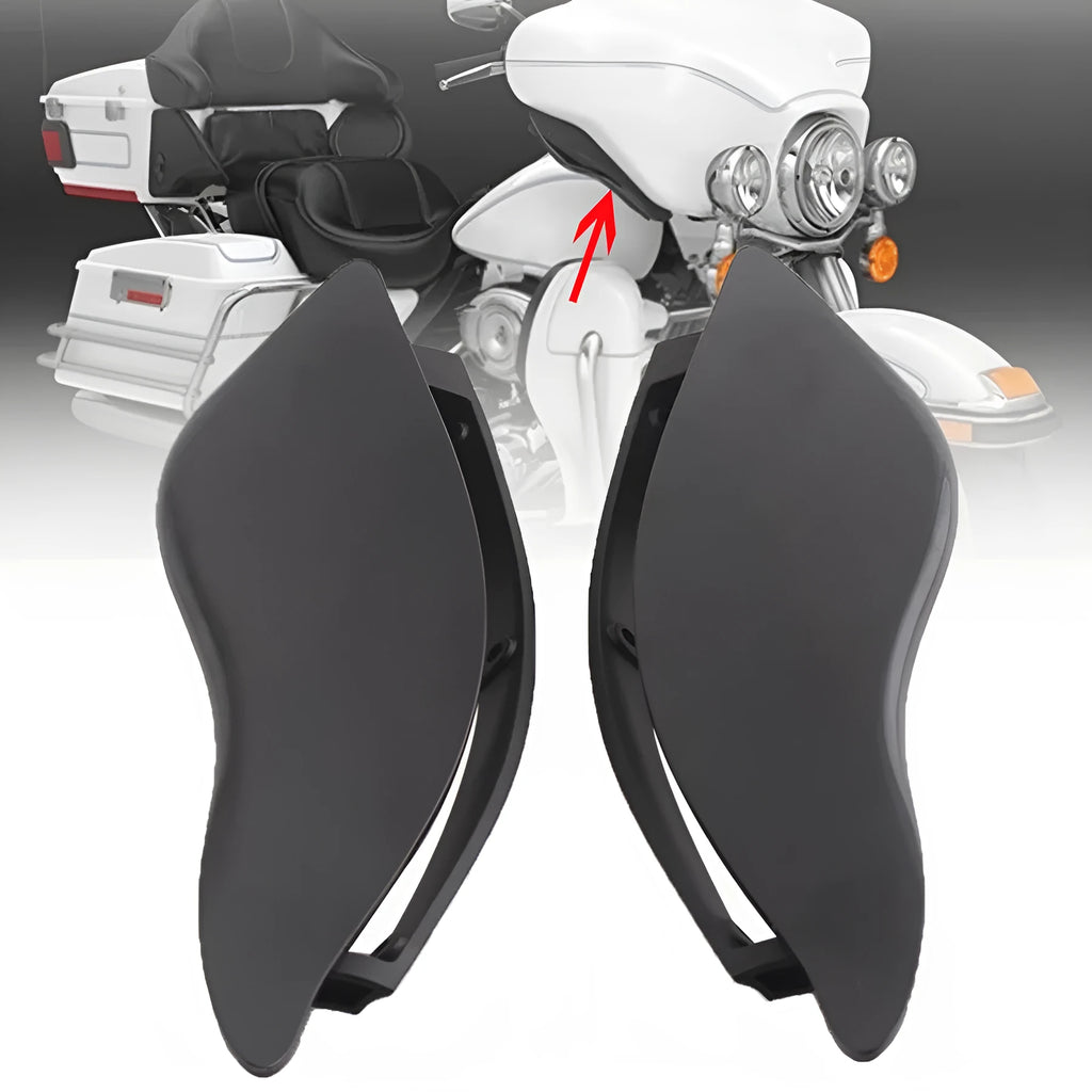 Black and Smoked ABS plastic side wings for Harley Davidson trike rear fairing.