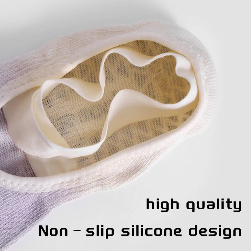 Grippy yoga socks for women and men, non-slip full toe, available in green, pink, purple, white, and black.