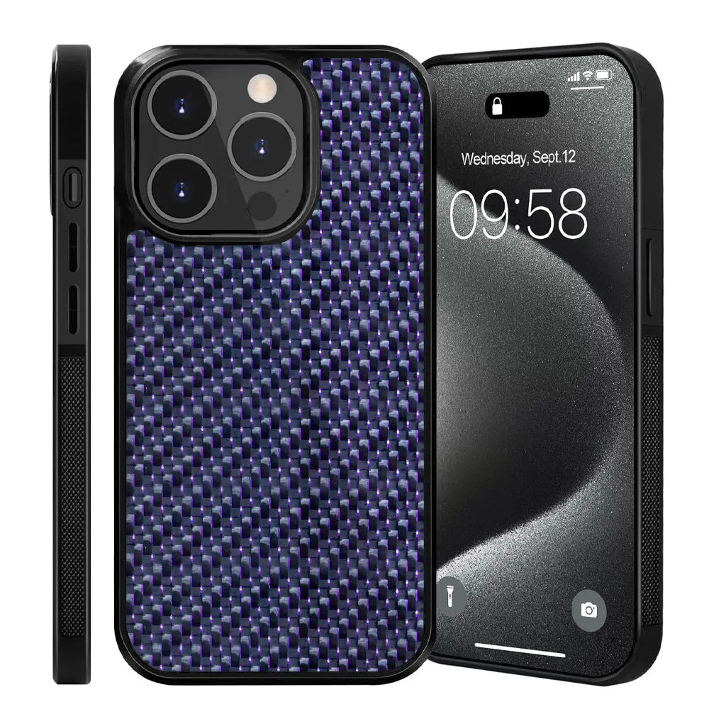 Carbon fibre 3K twill TPU phone case with magnetic suction for iPhone 15 14 13 12 11 in blue